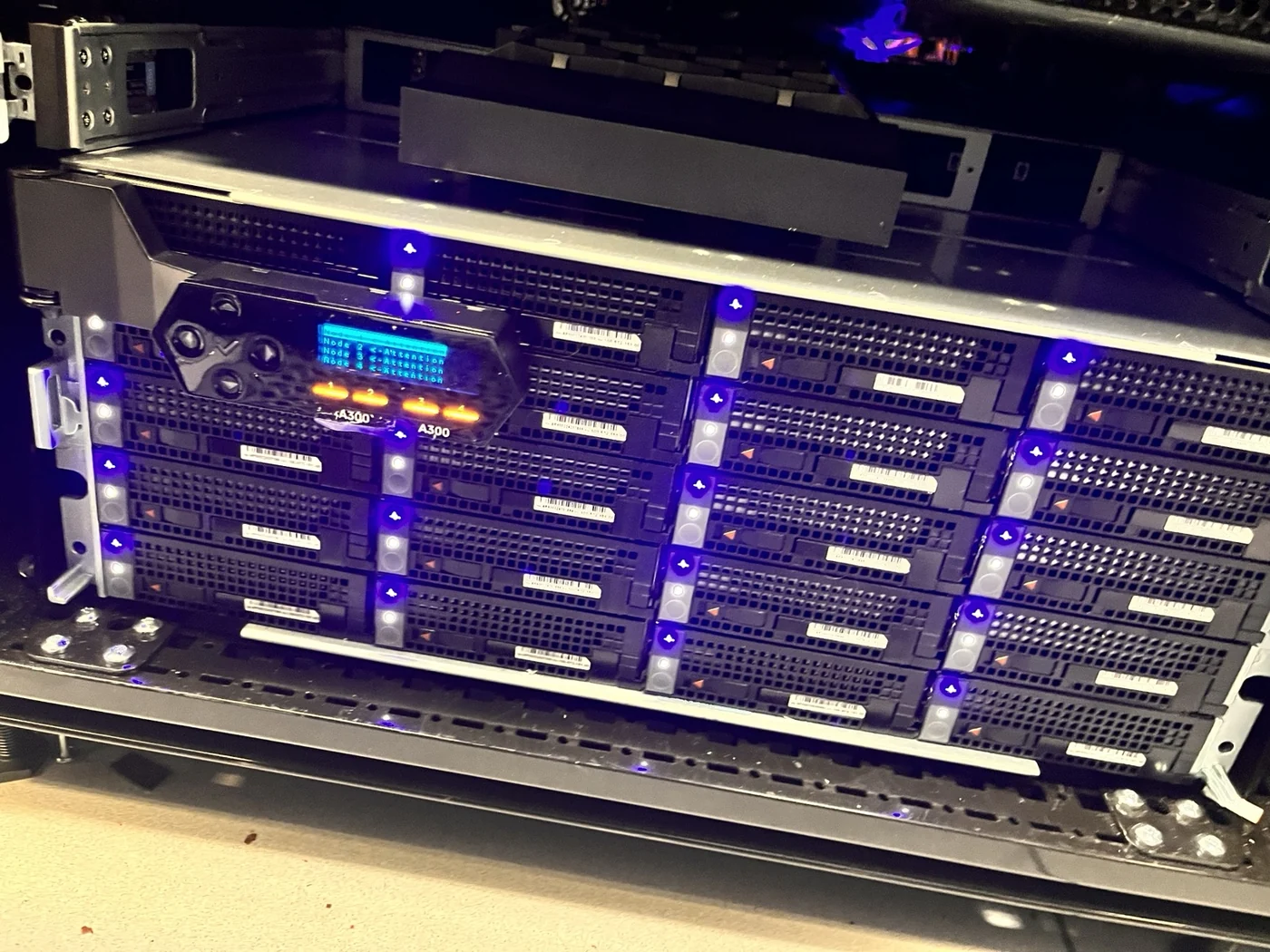 Four-node Dell Isilon A300 cluster exposed during staging
