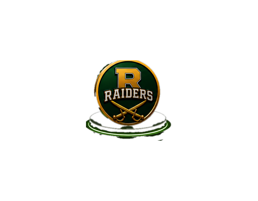 Green and gold Richmond Senior High Raiders emblem with crossed gold swords