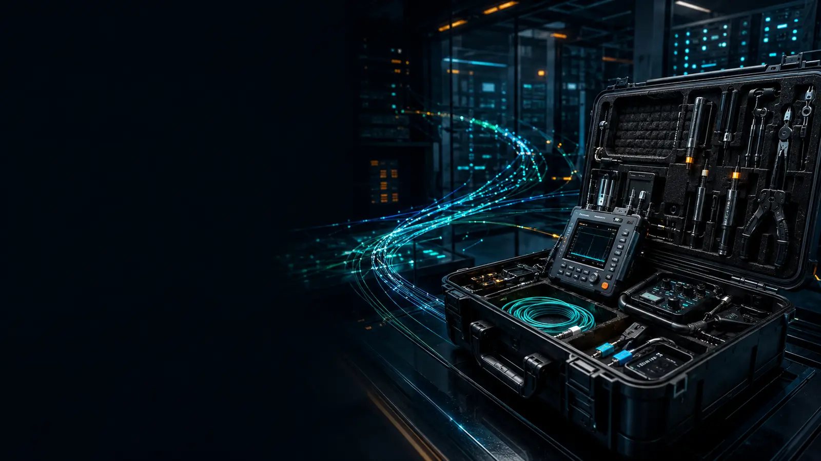 Open technical toolbox in a dark fiber network operations room